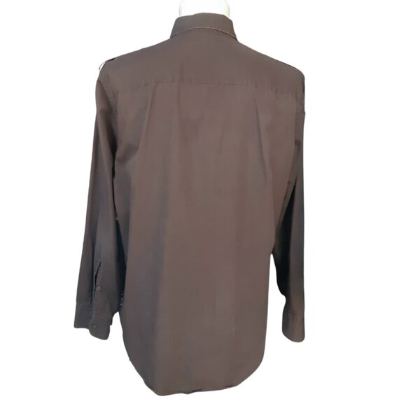 Perry Ellis SZ M Chocolate Brown 100% Cotton Men's LS Cargo Shirt - Picture 2 of 15